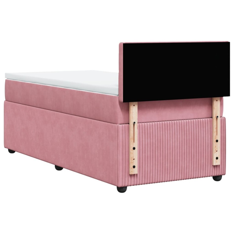 Cama box spring con colchón terciopelo rosa 90x200