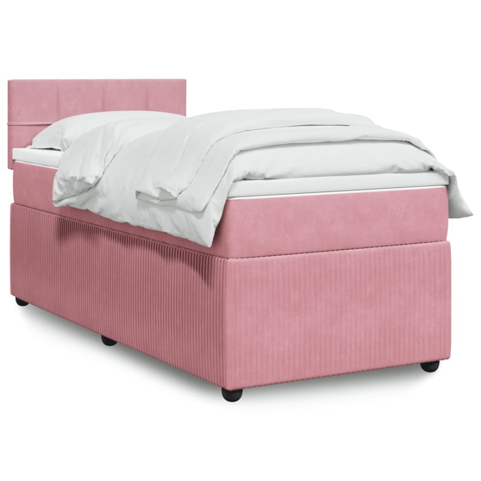 Cama box spring con colchón terciopelo rosa 90x200