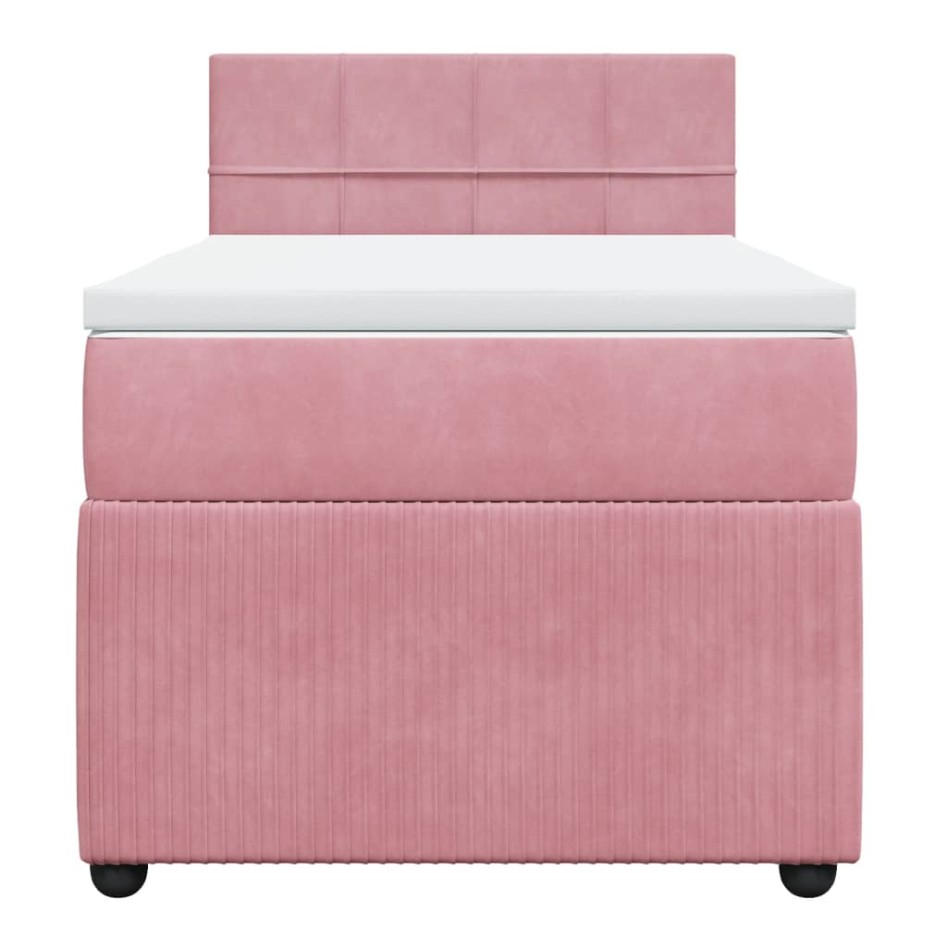 Cama box spring con colchón terciopelo rosa 90x200
