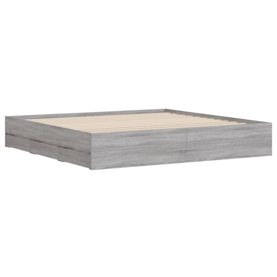 Cama con cajones madera ingeniería gris Sonoma 180x200
