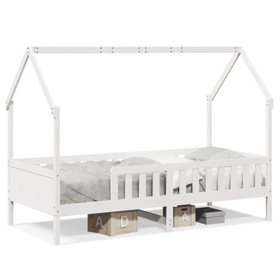 Cama con forma de casa de niños madera maciza blanca 80x200