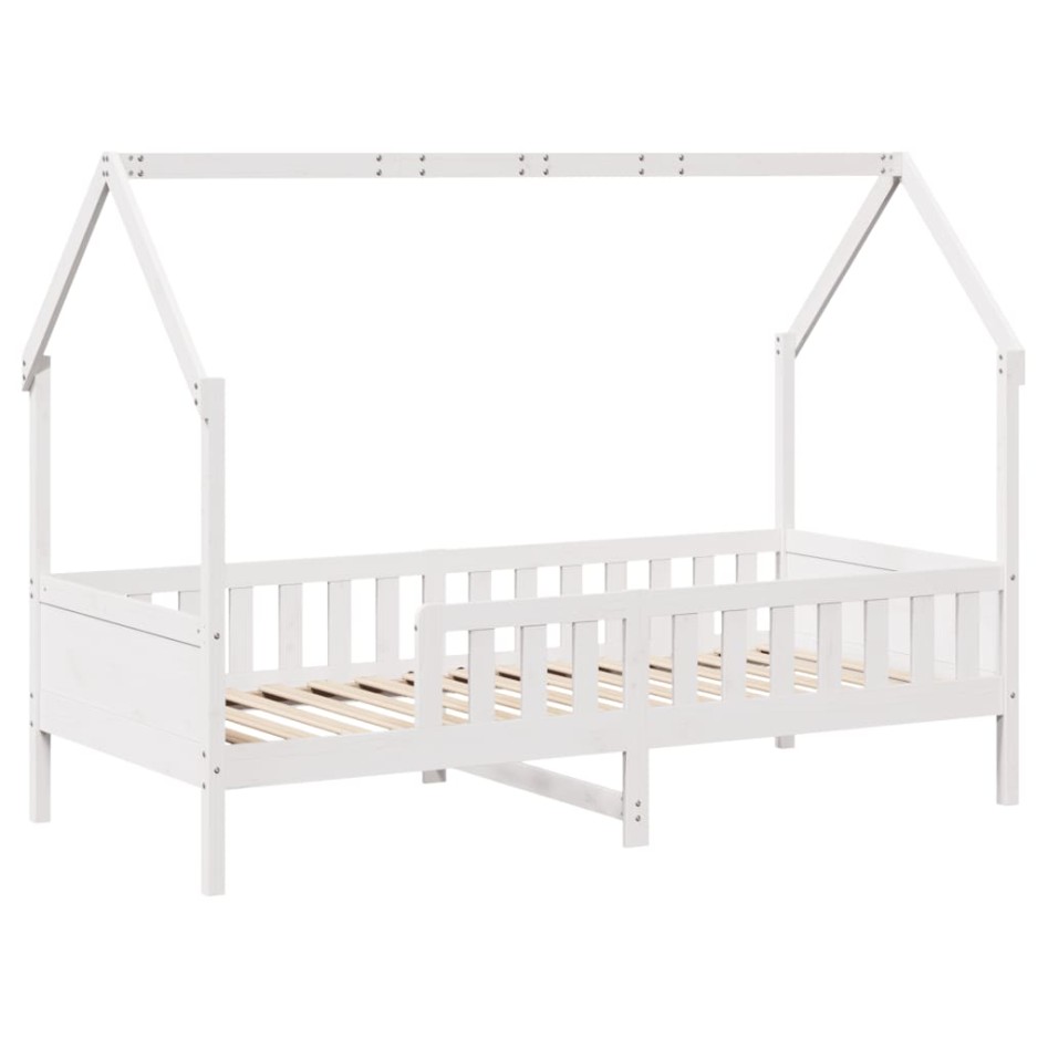 Cama con forma de casa de niños madera maciza blanca 80x200