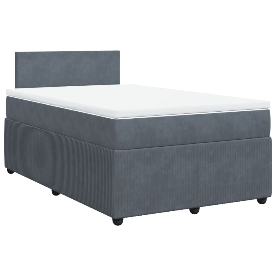 Cama box spring con colchón terciopelo gris oscuro 120x190