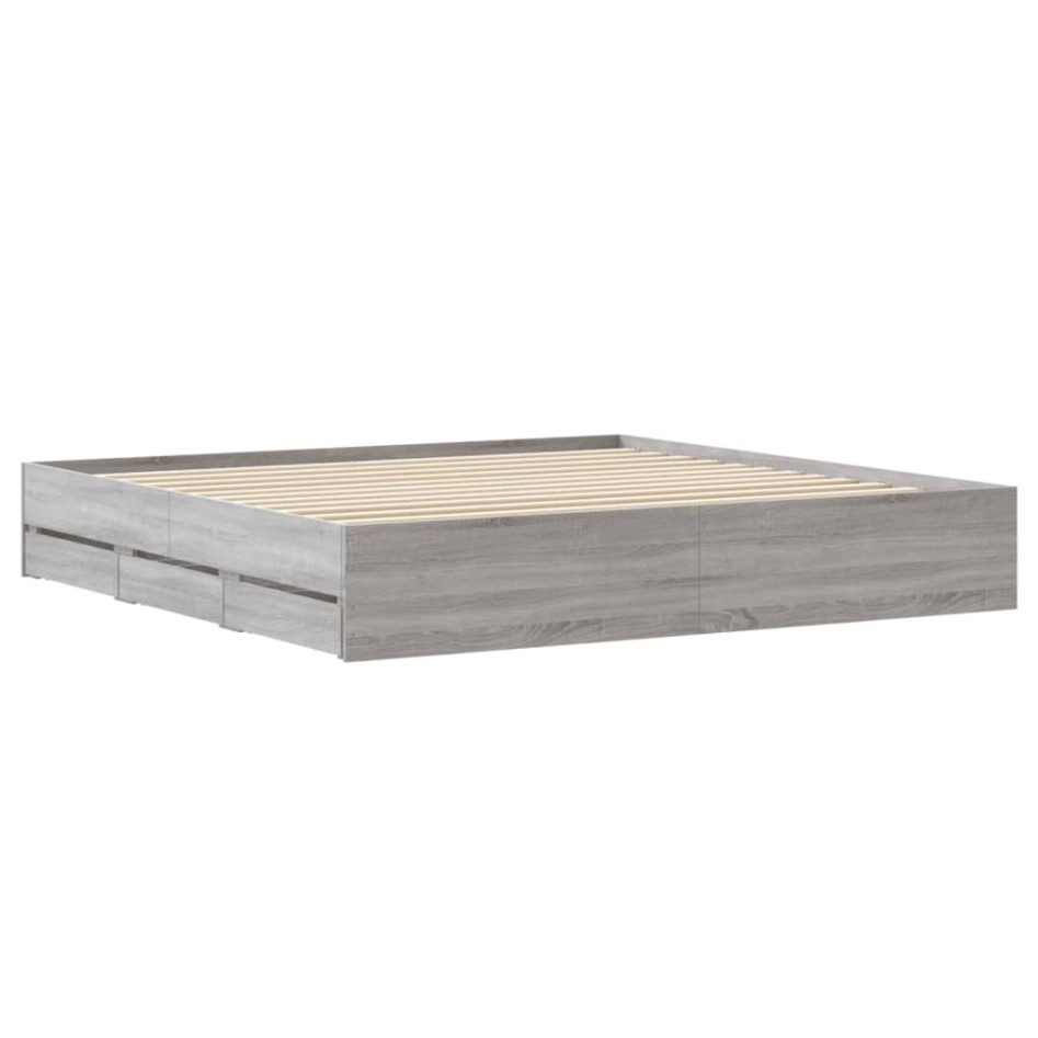 Cama con cajones madera ingeniería gris Sonoma 180x200
