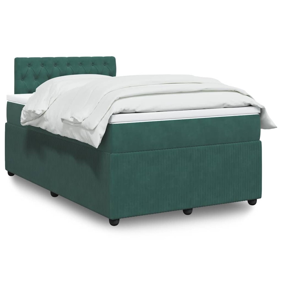 Cama box spring con colchón terciopelo verde oscuro 120x190