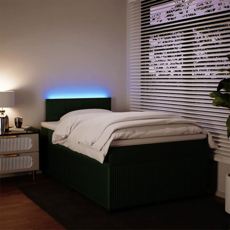 Cama box spring con colchón terciopelo verde oscuro 120x200