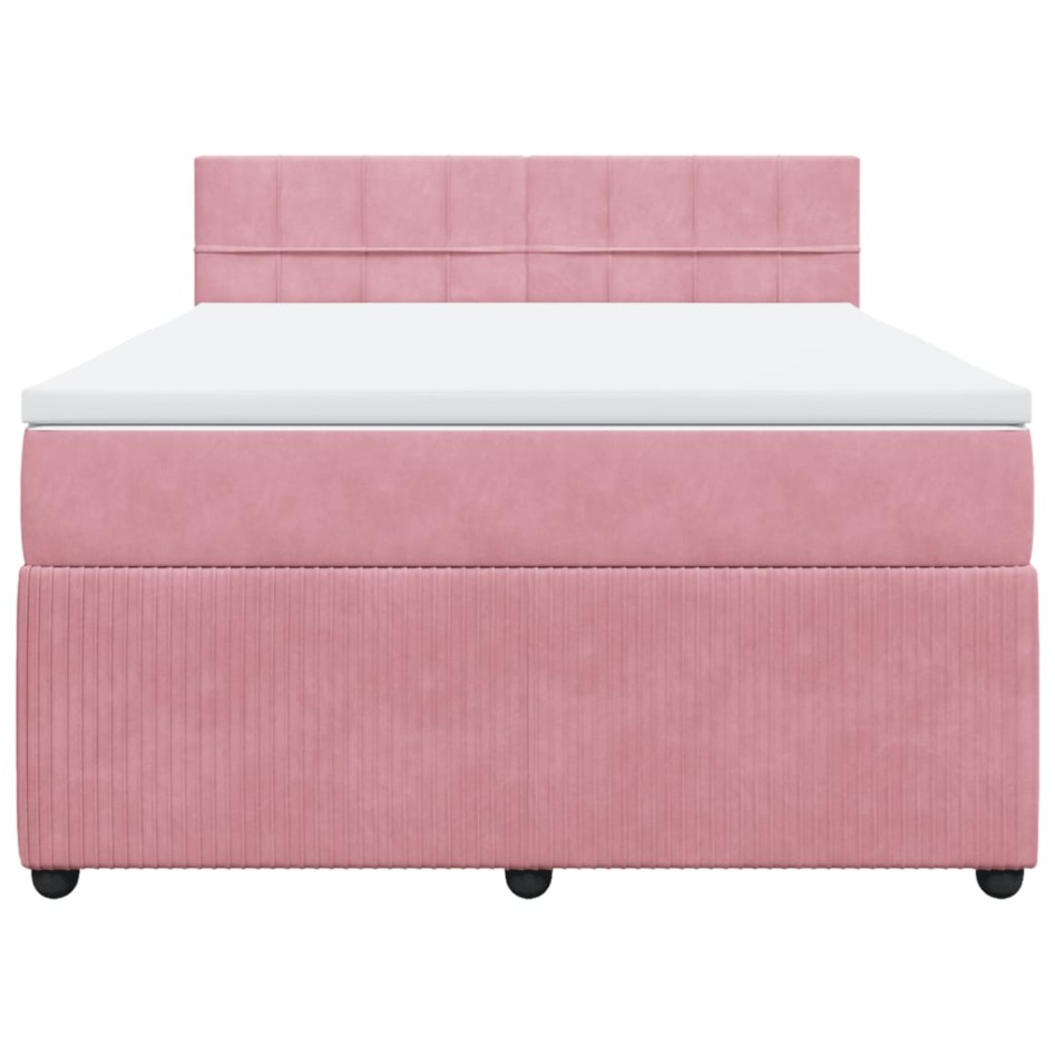 Cama box spring con colchón terciopelo rosa 140x190