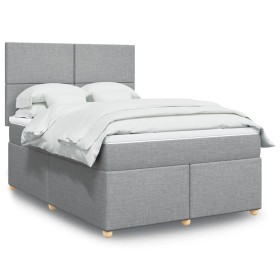 Cama box spring con colchón tela gris claro 140x200