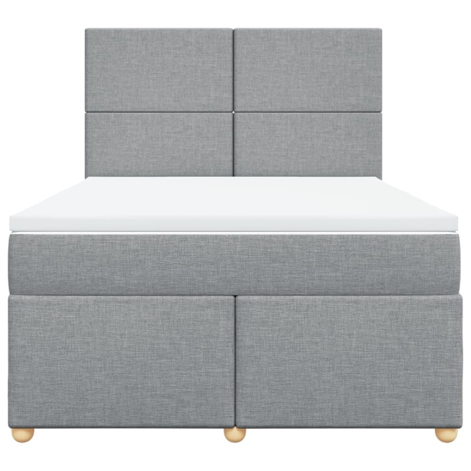 Cama box spring con colchón tela gris claro 140x200