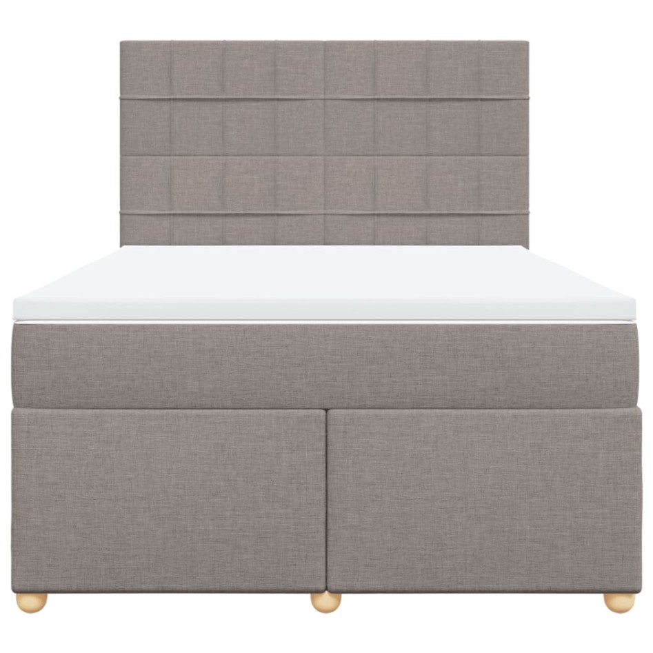 Cama box spring con colchón tela gris taupe 140x200
