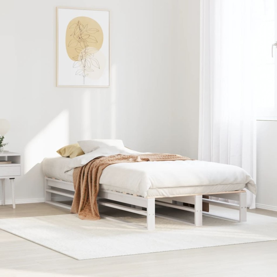 Estructura de cama sin colchón madera de pino blanca 90x200