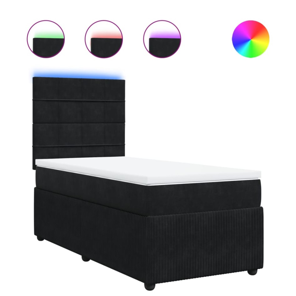 Cama box spring con colchón terciopelo negro 100x200