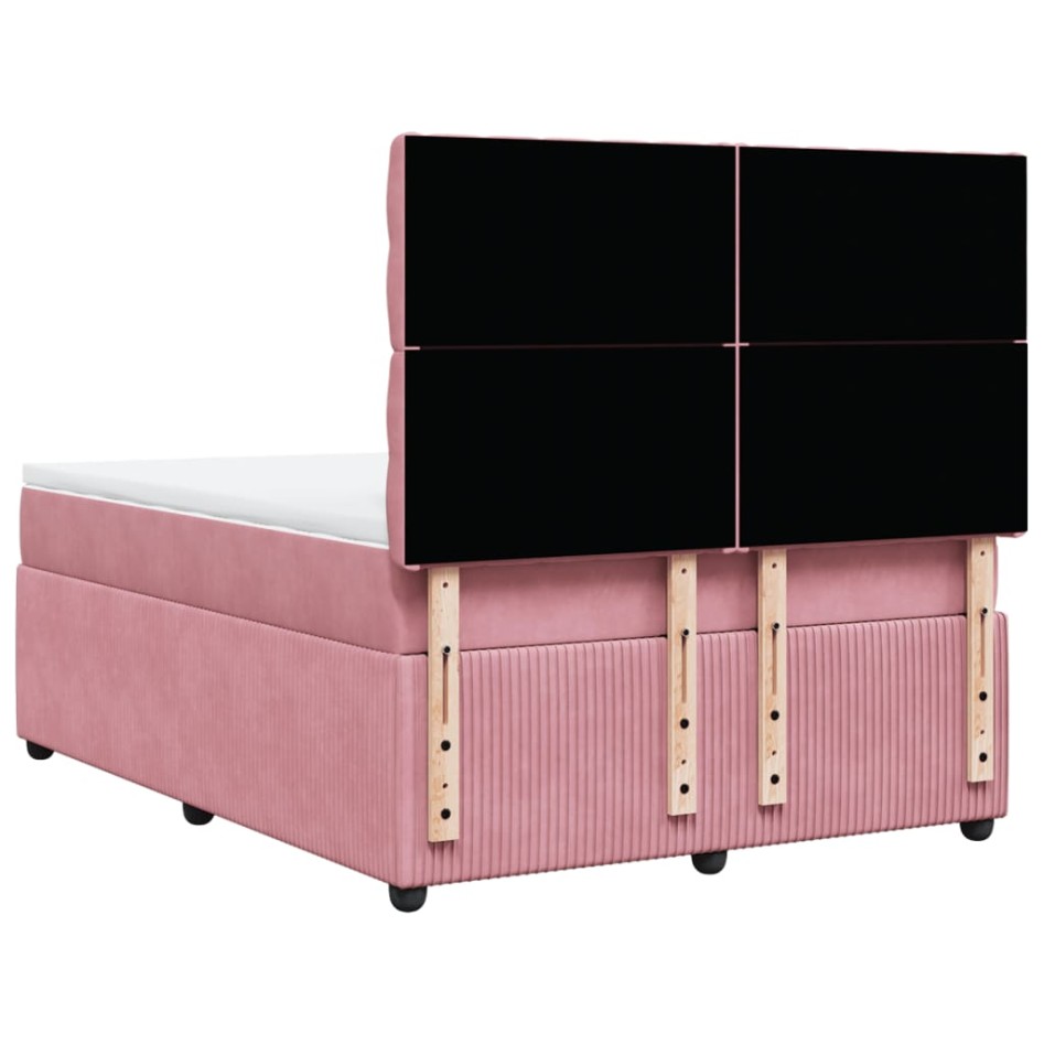 Cama box spring con colchón terciopelo rosa 140x200