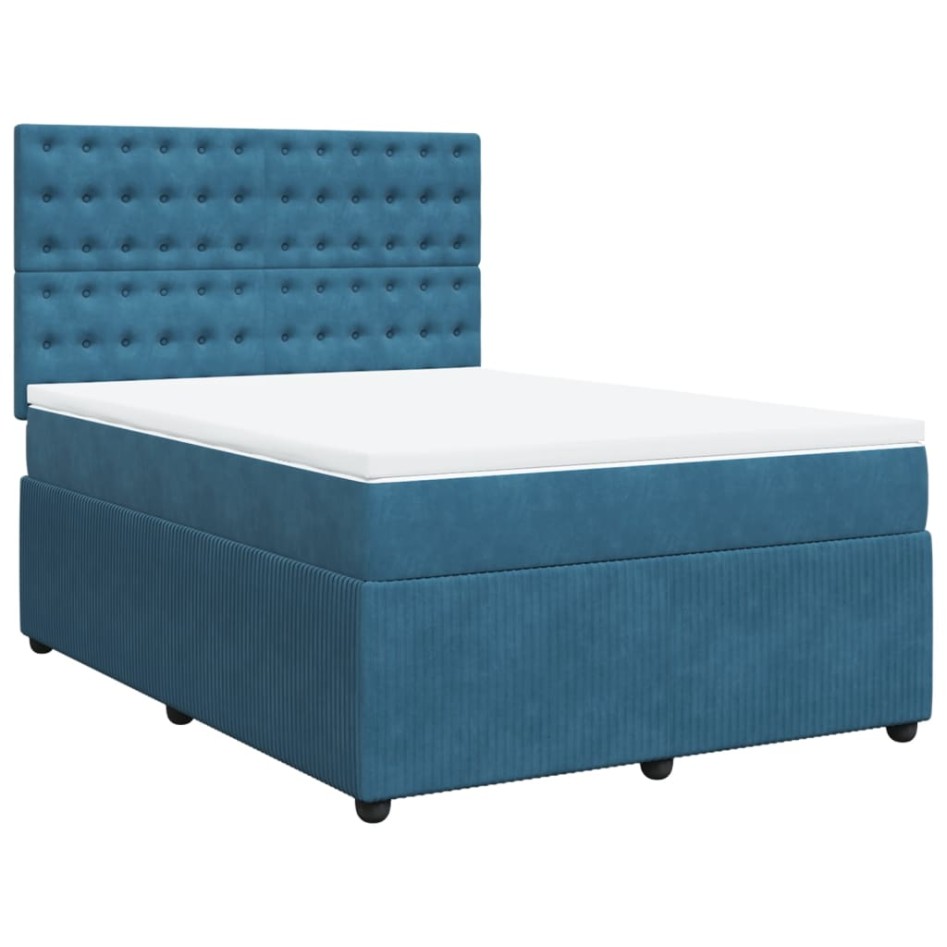 Cama box spring con colchón terciopelo azul 140x200