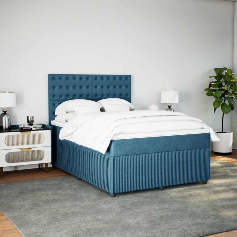 Cama box spring con colchón terciopelo azul 140x200