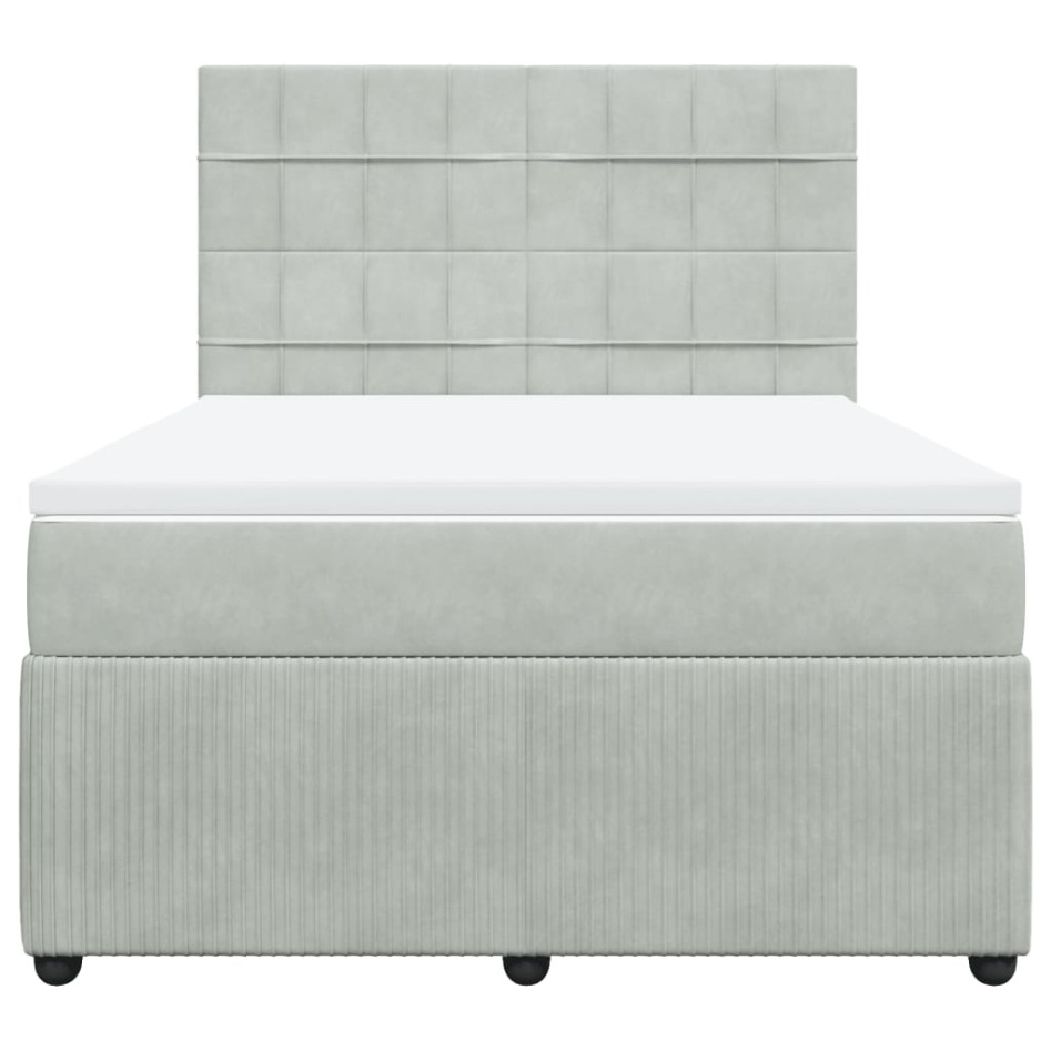 Cama box spring con colchón terciopelo gris claro 140x190