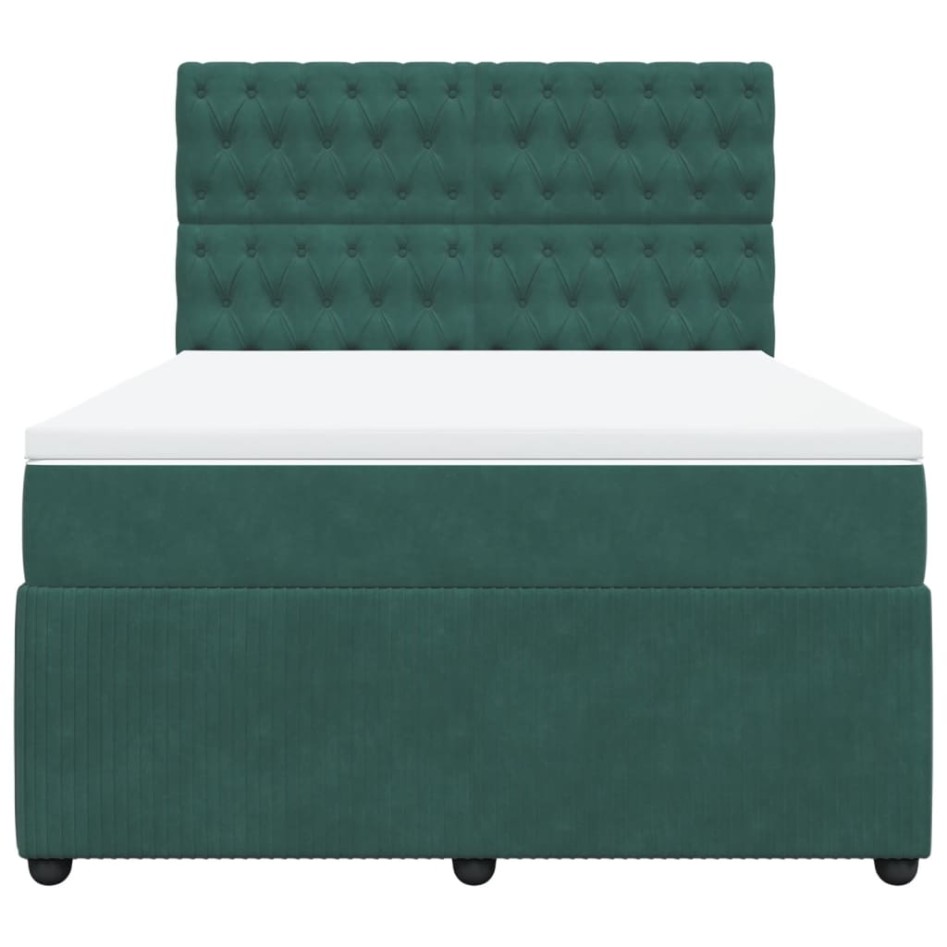 Cama box spring con colchón terciopelo verde oscuro 140x190