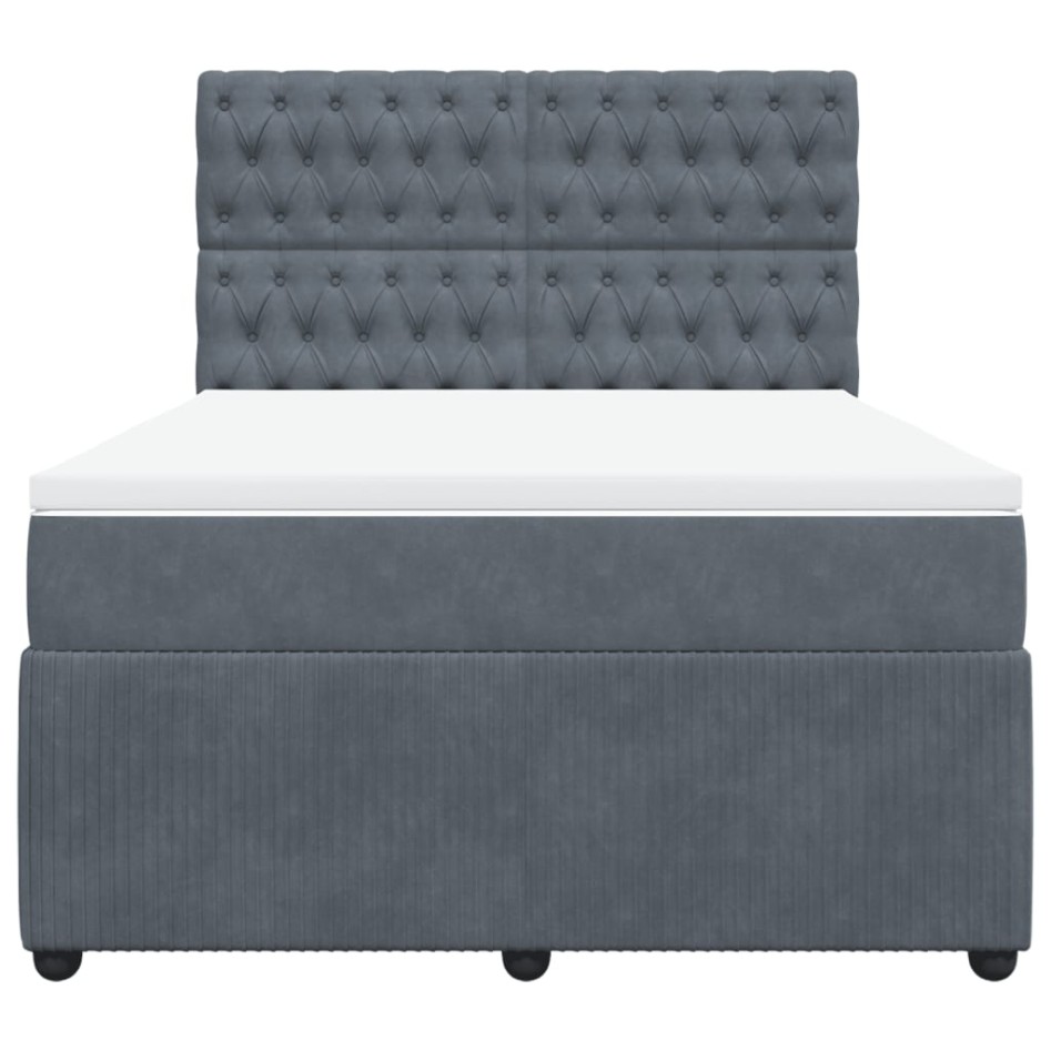 Cama box spring con colchón terciopelo gris oscuro 140x190