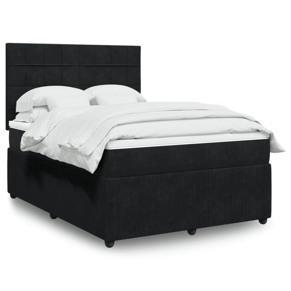 Cama box spring con colchón terciopelo negro 140x190