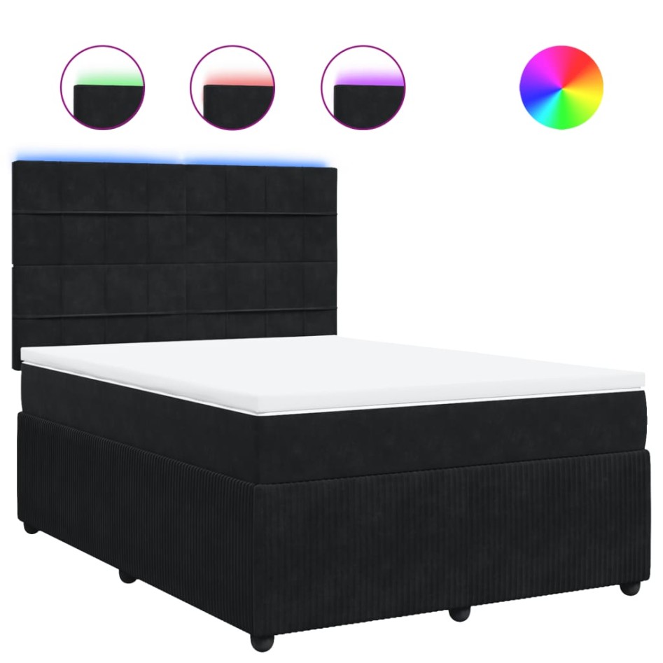 Cama box spring con colchón terciopelo negro 140x190