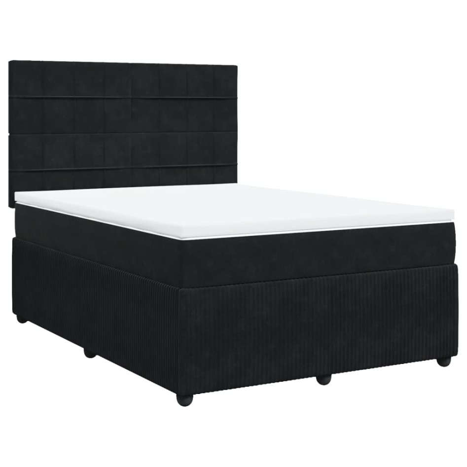 Cama box spring con colchón terciopelo negro 140x190