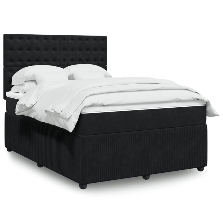 Cama box spring con colchón terciopelo negro 140x190