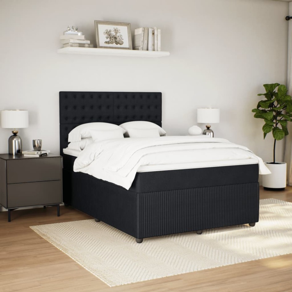 Cama box spring con colchón terciopelo negro 140x190