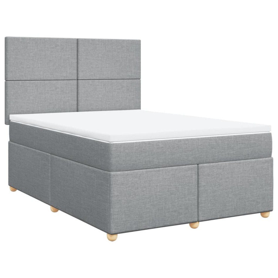 Cama box spring con colchón tela gris claro 140x190