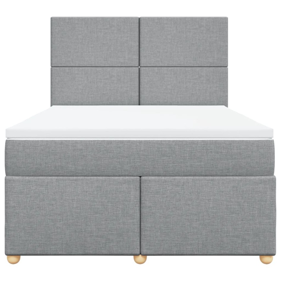 Cama box spring con colchón tela gris claro 140x190
