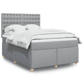 Cama box spring con colchón tela gris claro 140x190