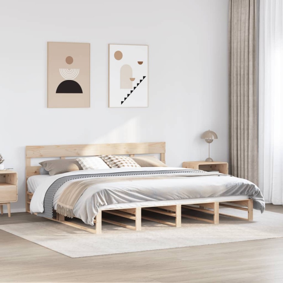 Estructura de cama sin colchón madera maciza de pino 200x200