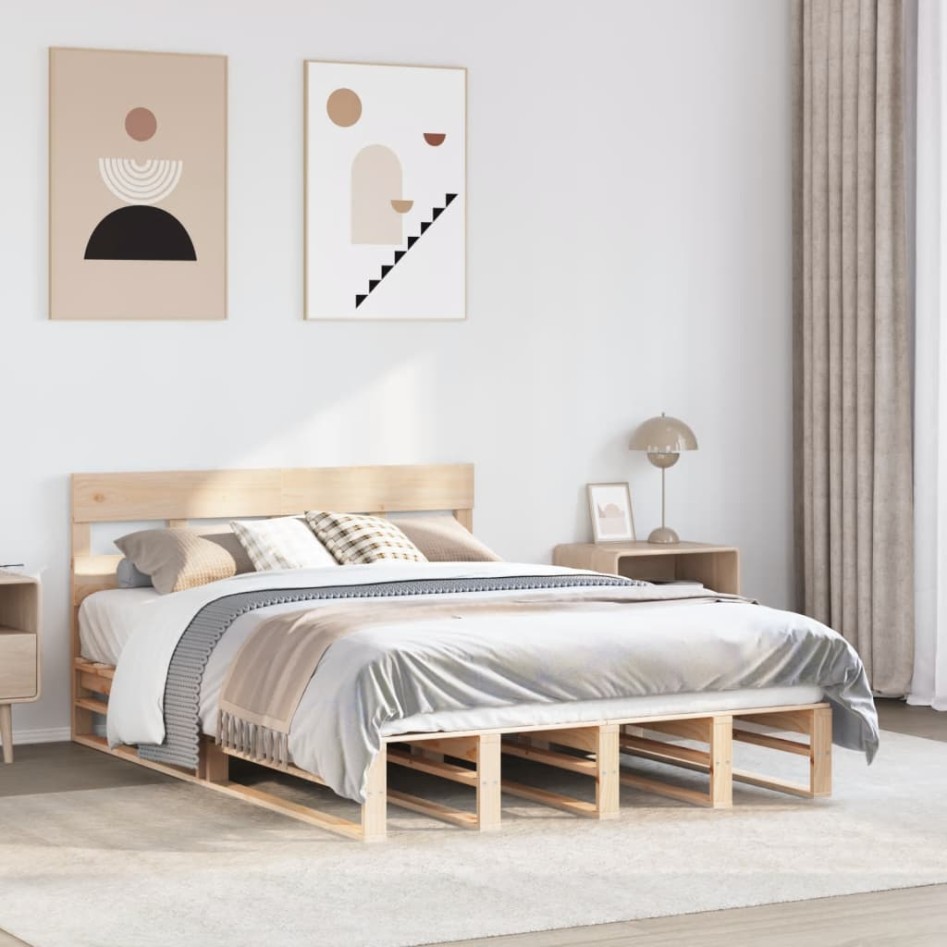Estructura de cama sin colchón madera maciza de pino 135x190