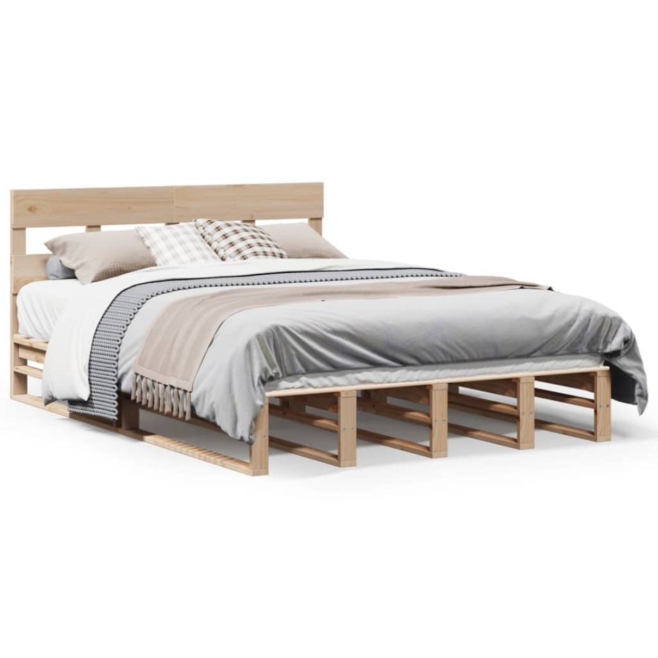Estructura de cama sin colchón madera maciza de pino 135x190