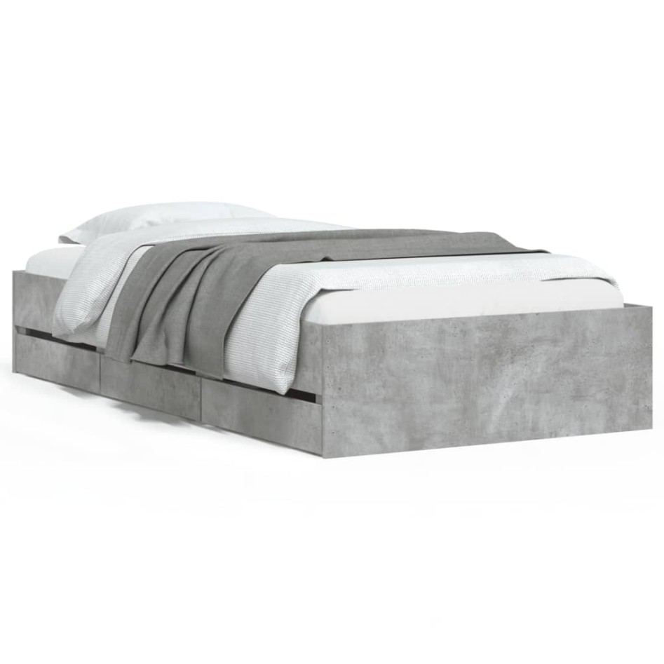 Cama con cajones madera ingeniería gris hormigón 90x200
