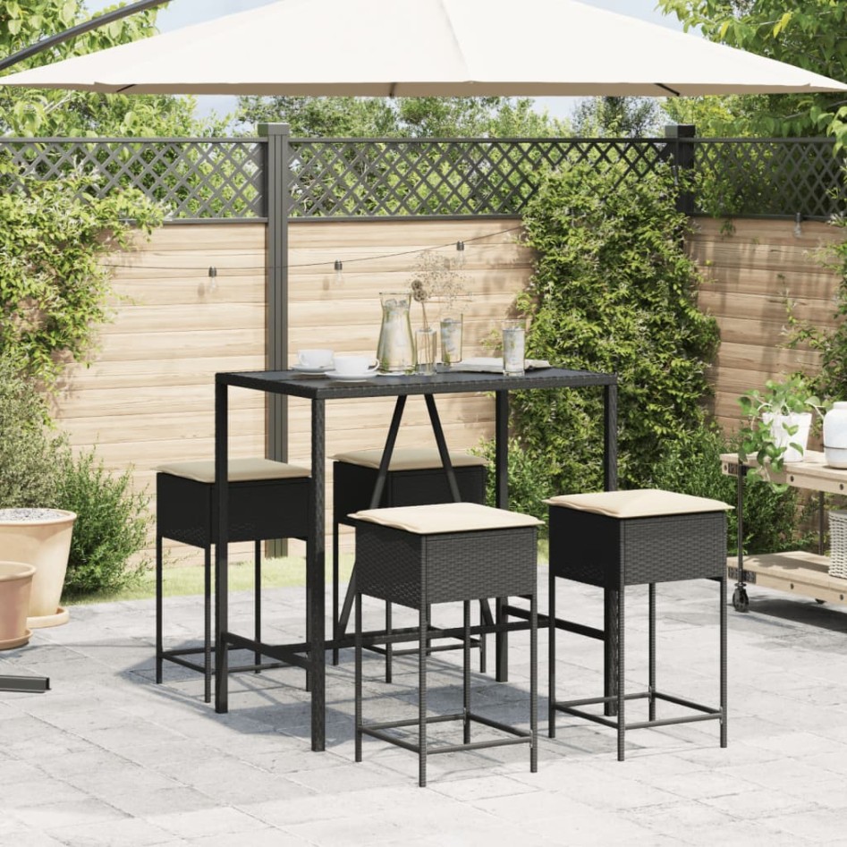 Juego de bar de jardín de 5 piezas con cojines ratán PE