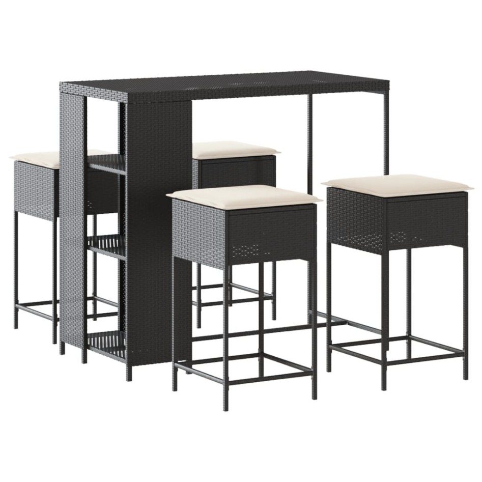 Juego de bar de jardín de 5 piezas con cojines ratán PE