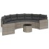 Sofá de jardín semicircular con mesa y cojines ratán PE