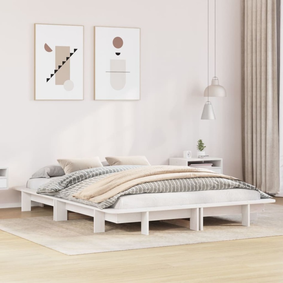 Estructura de cama sin colchón madera de pino blanco 135x190