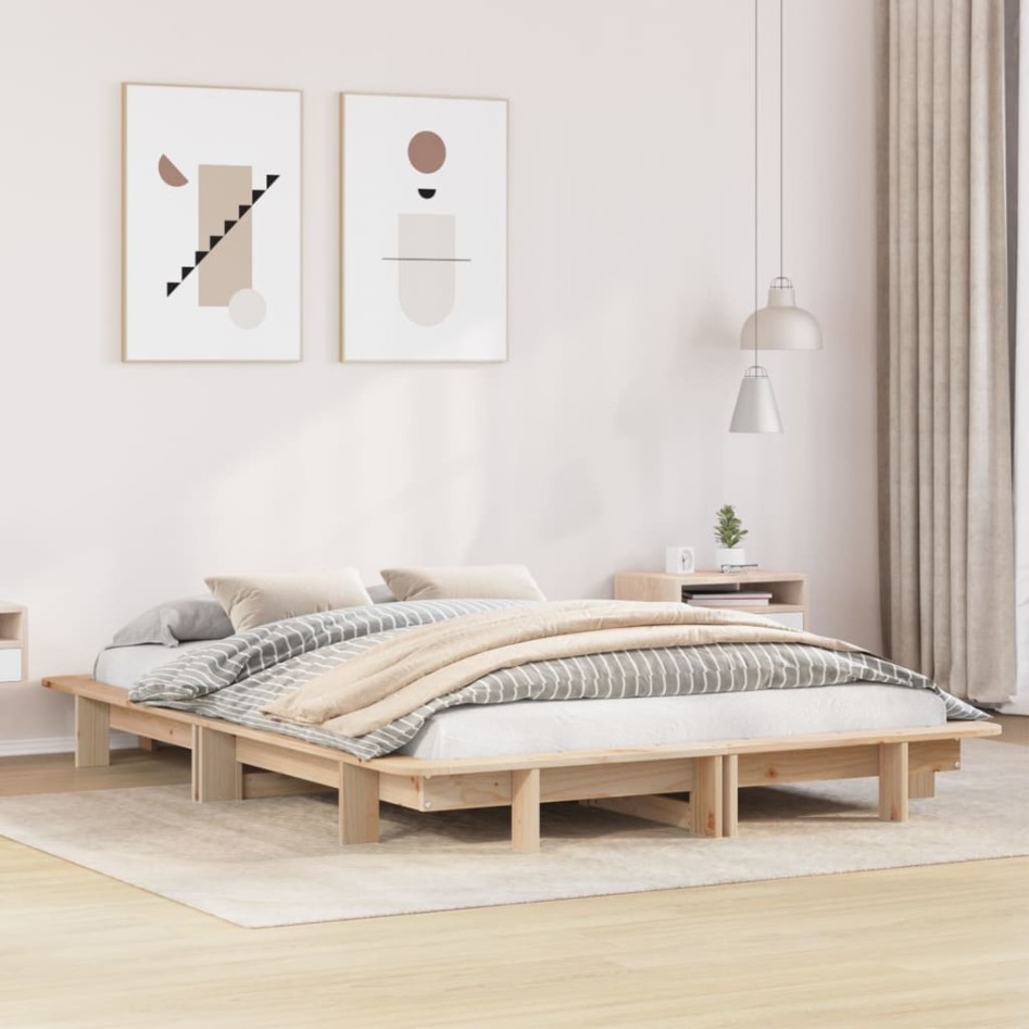 Estructura de cama sin colchón madera maciza de pino 120x190