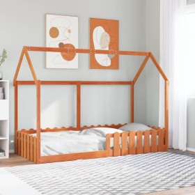 Cama con forma de casa de niños madera maciza marrón 90x190