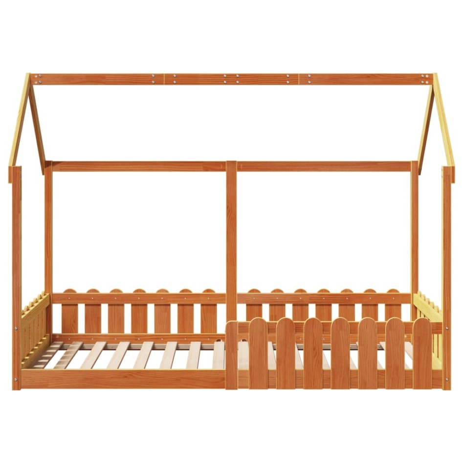 Cama con forma de casa de niños madera maciza marrón 90x190