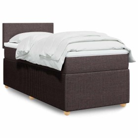 Cama box spring con colchón tela marrón oscuro 90x190
