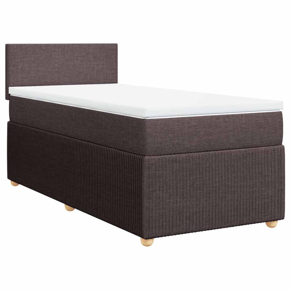 Cama box spring con colchón tela marrón oscuro 90x190