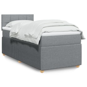 Cama box spring con colchón tela gris claro 90x190