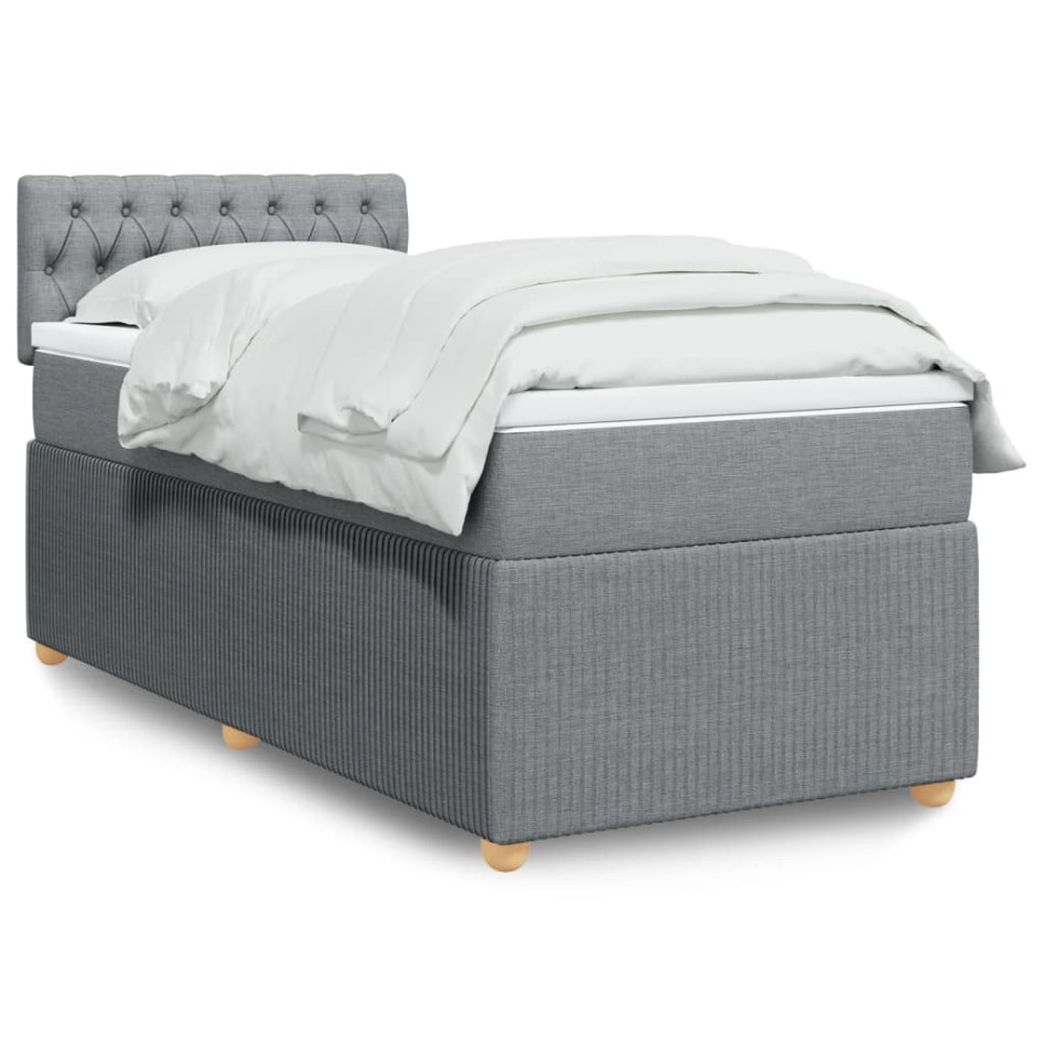 Cama box spring con colchón tela gris claro 90x190