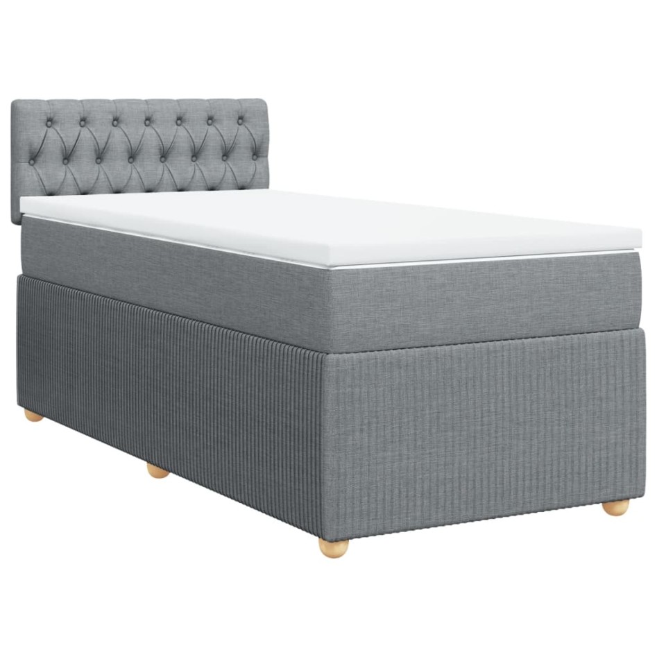 Cama box spring con colchón tela gris claro 90x190