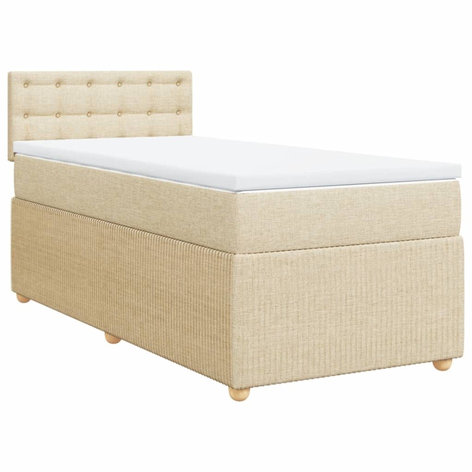 Cama box spring con colchón tela color crema 90x190