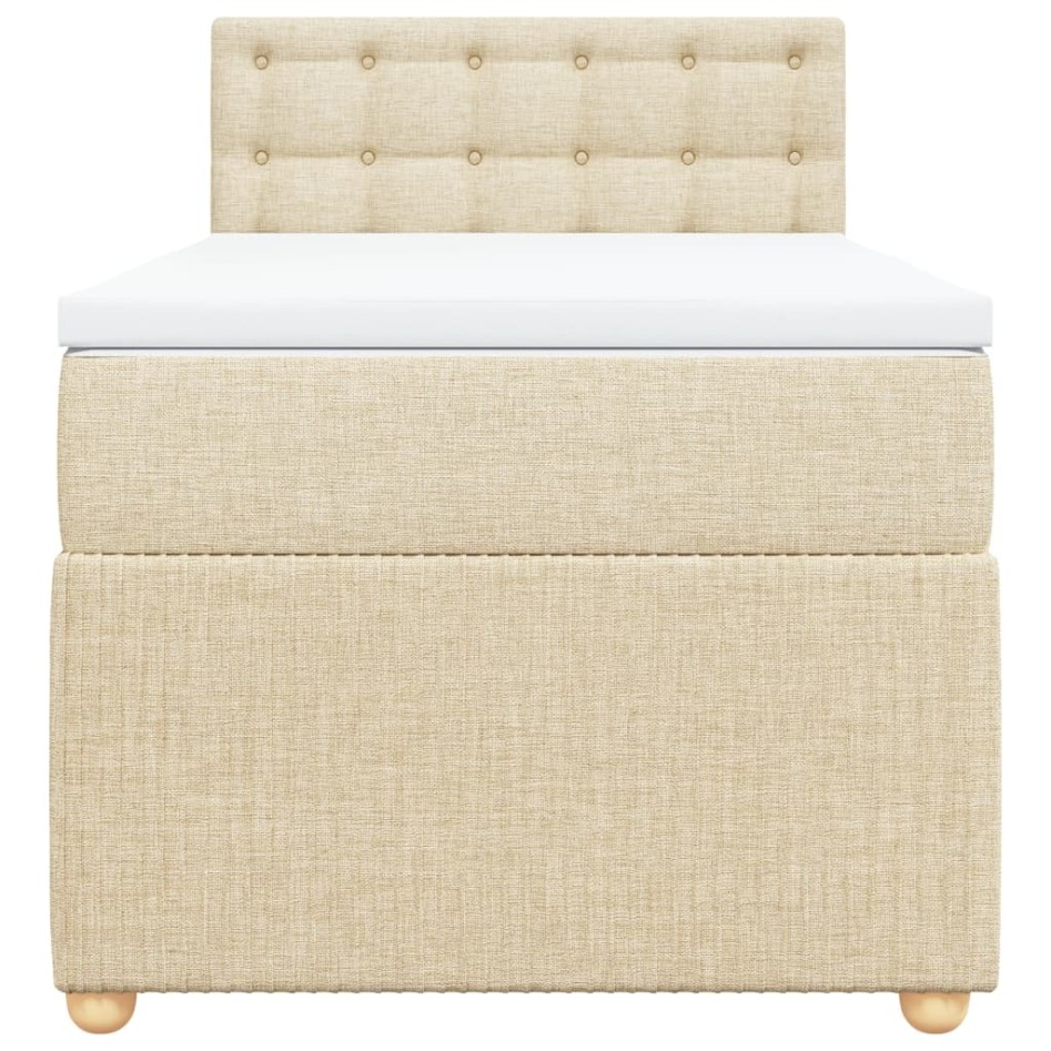 Cama box spring con colchón tela color crema 90x190