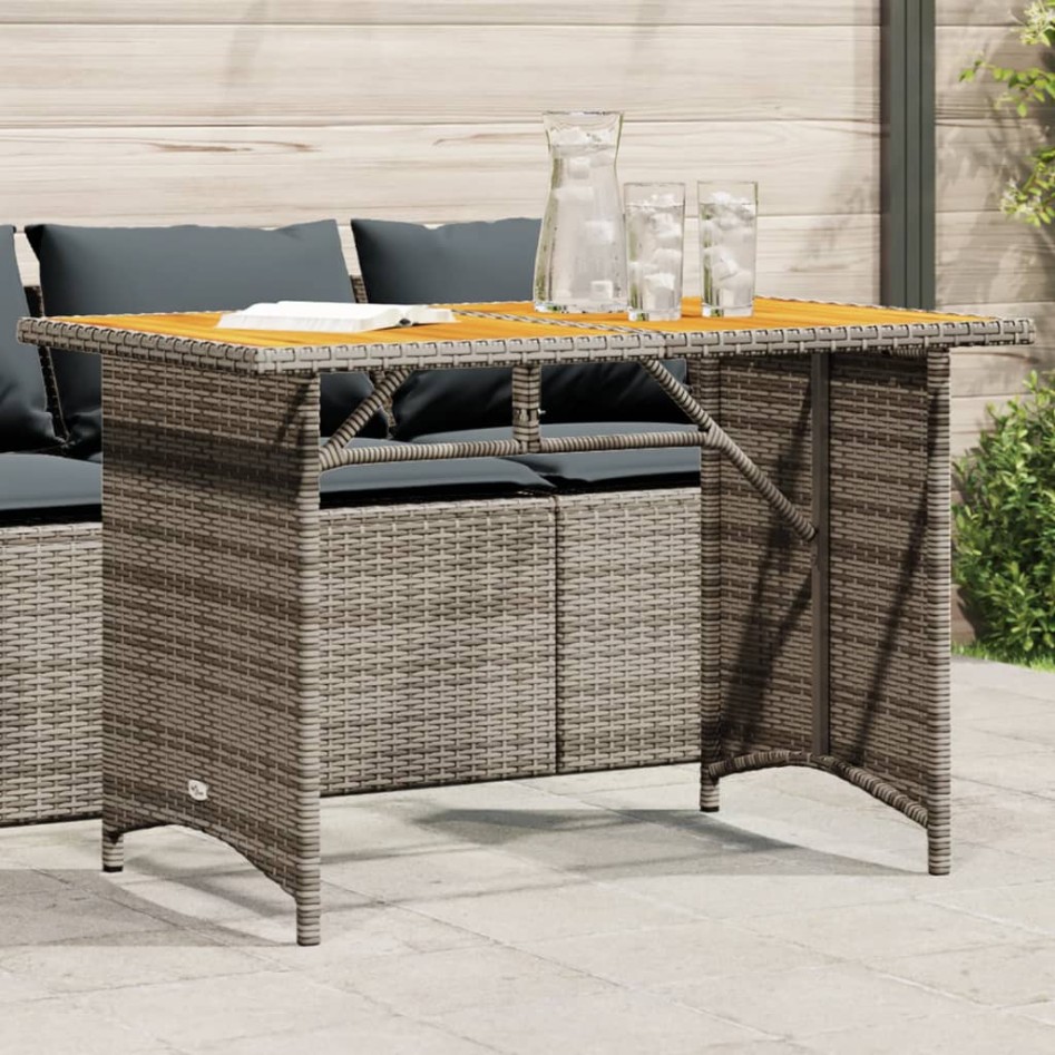 Mesa de jardín superficie de madera ratán PE gris 110x68x70