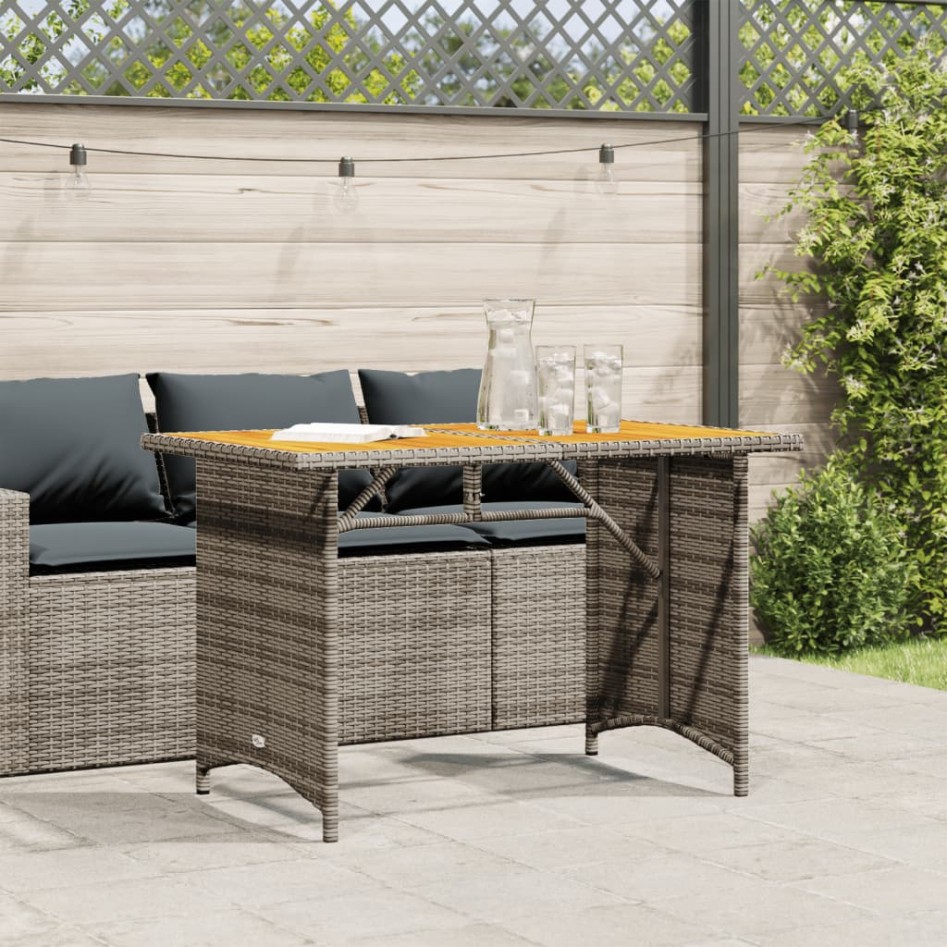 Mesa de jardín superficie de madera ratán PE gris 110x68x70
